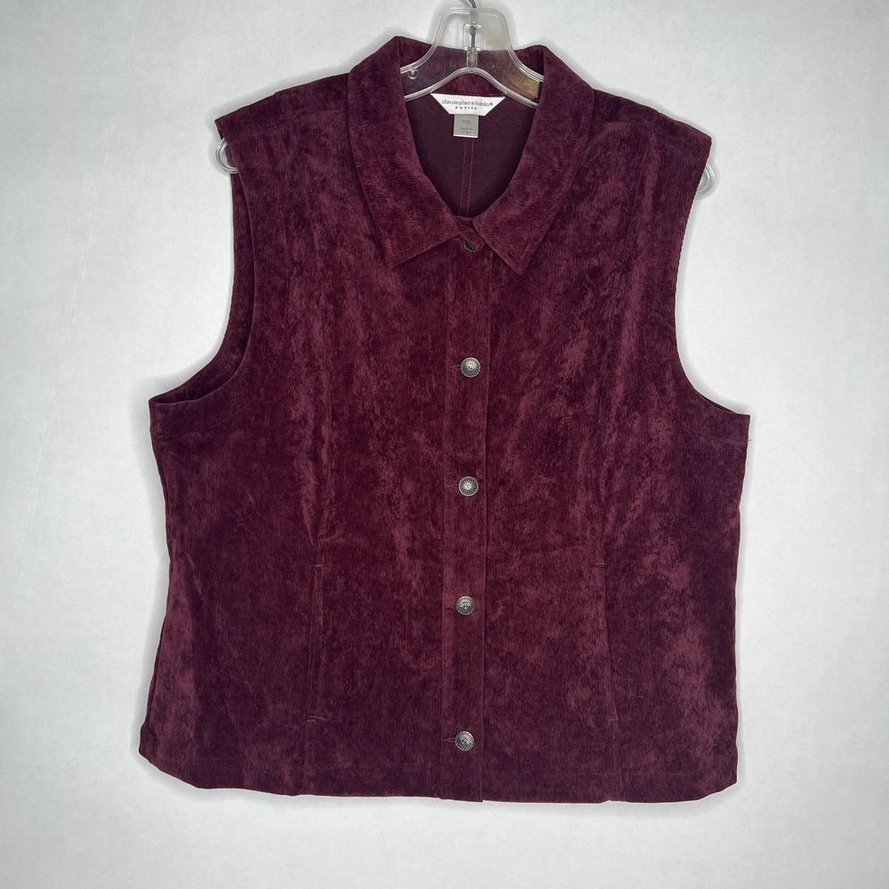Christopher & Banks Women's Burgundy Corduroy Vest Petite XL PXL Button Pockets